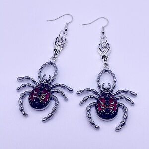 Silver and Red Spider Earrings